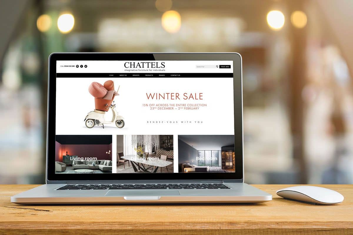 Website for Chattels in Chester shown on laptop computer